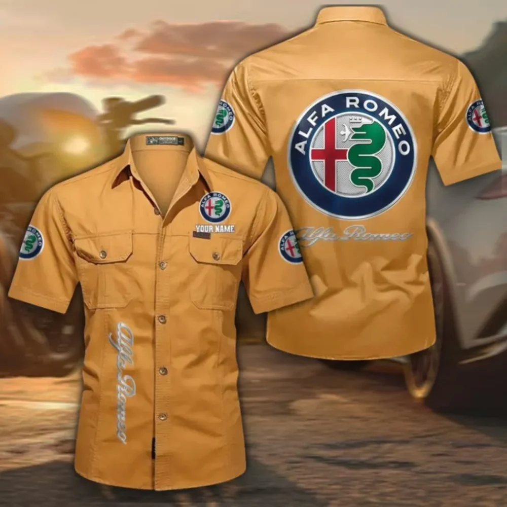 Italian Classic Men's Short Sleeved Cotton Shirt, Custom Name CAR392 - Turmeric