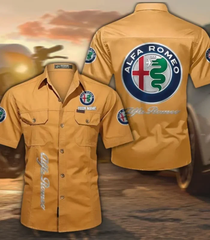 Italian Classic Men's Short Sleeved Cotton Shirt, Custom Name CAR392 - Turmeric