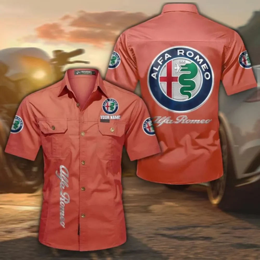 Italian Classic Casual Short Sleeve Shirt, Custom Name CAR392 - Red