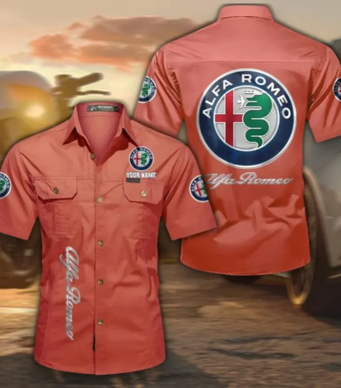 Italian Classic Casual Short Sleeve Shirt, Custom Name CAR392 - Red