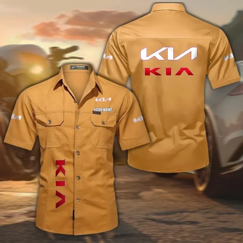 Practical Crossover Men's Short Sleeved Cotton Shirt, Custom Name CAR392 - Turmeric