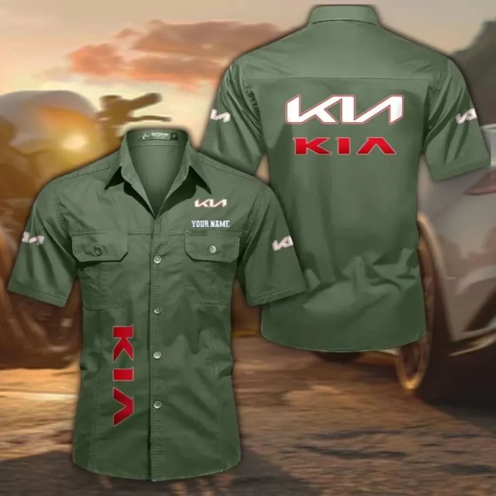 Car Men's Short Sleeve Cotton Shirt, Custom Name CAR392 - Army Green