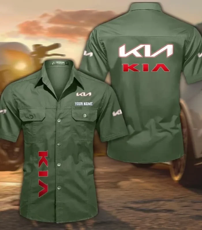 Car Men's Short Sleeve Cotton Shirt, Custom Name CAR392 - Army Green