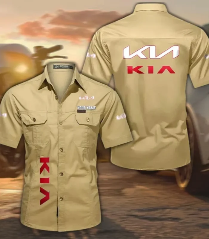 Practical Crossover Men's Short Sleeve Cotton Button Shirt, Custom Name CAR392 - Khaki