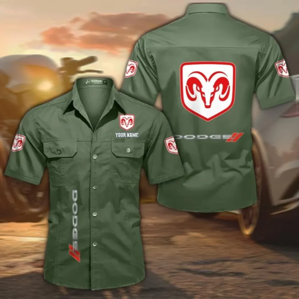 Sports Sedan Men's Cotton Short Sleeved Shirt, Custom Name CAR392 - Army Green