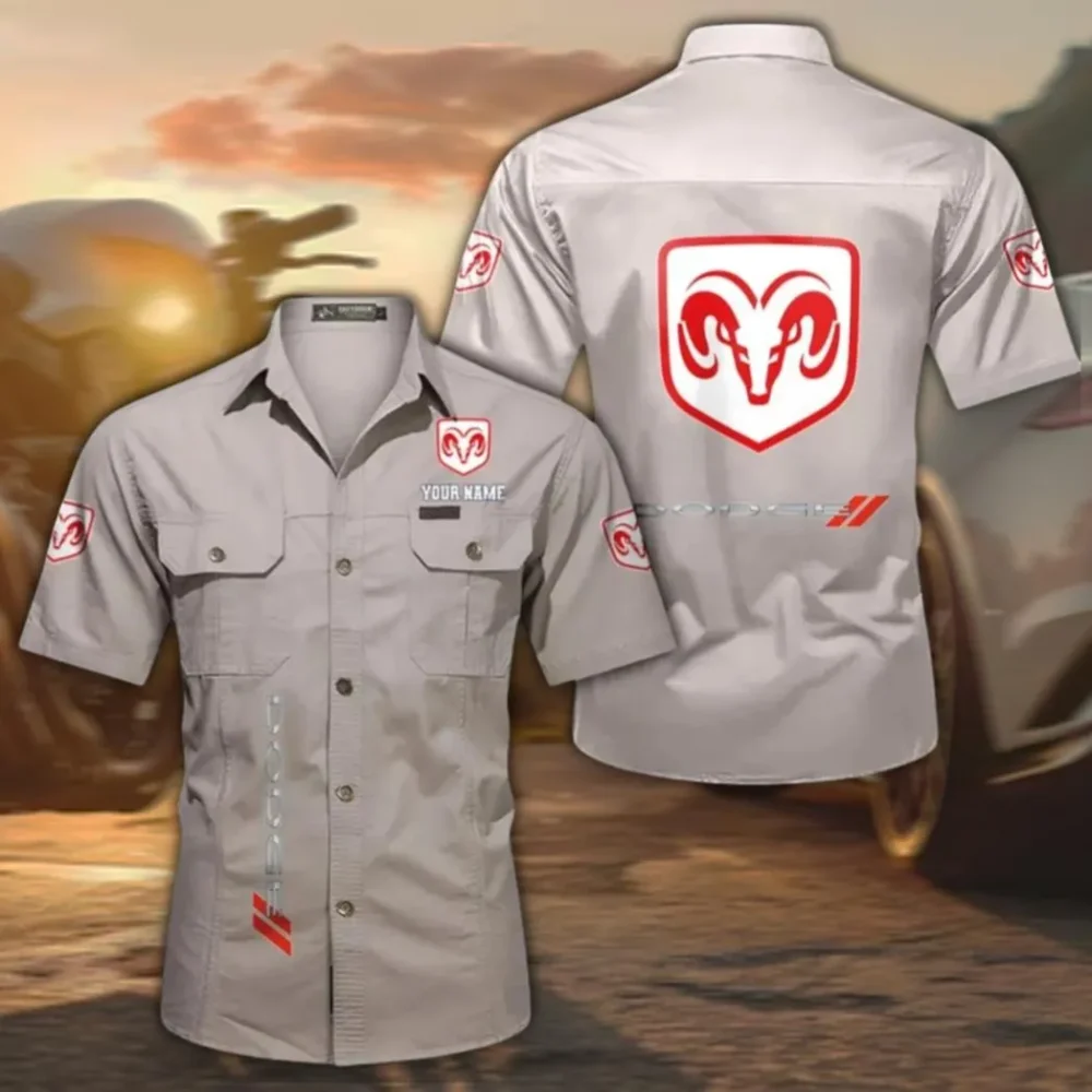 Muscle Car Classic Men's Short Sleeve Cotton Shirt, Custom Name CAR392 - Beige