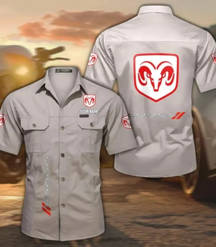Muscle Car Classic Men's Short Sleeve Cotton Shirt, Custom Name CAR392 - Beige