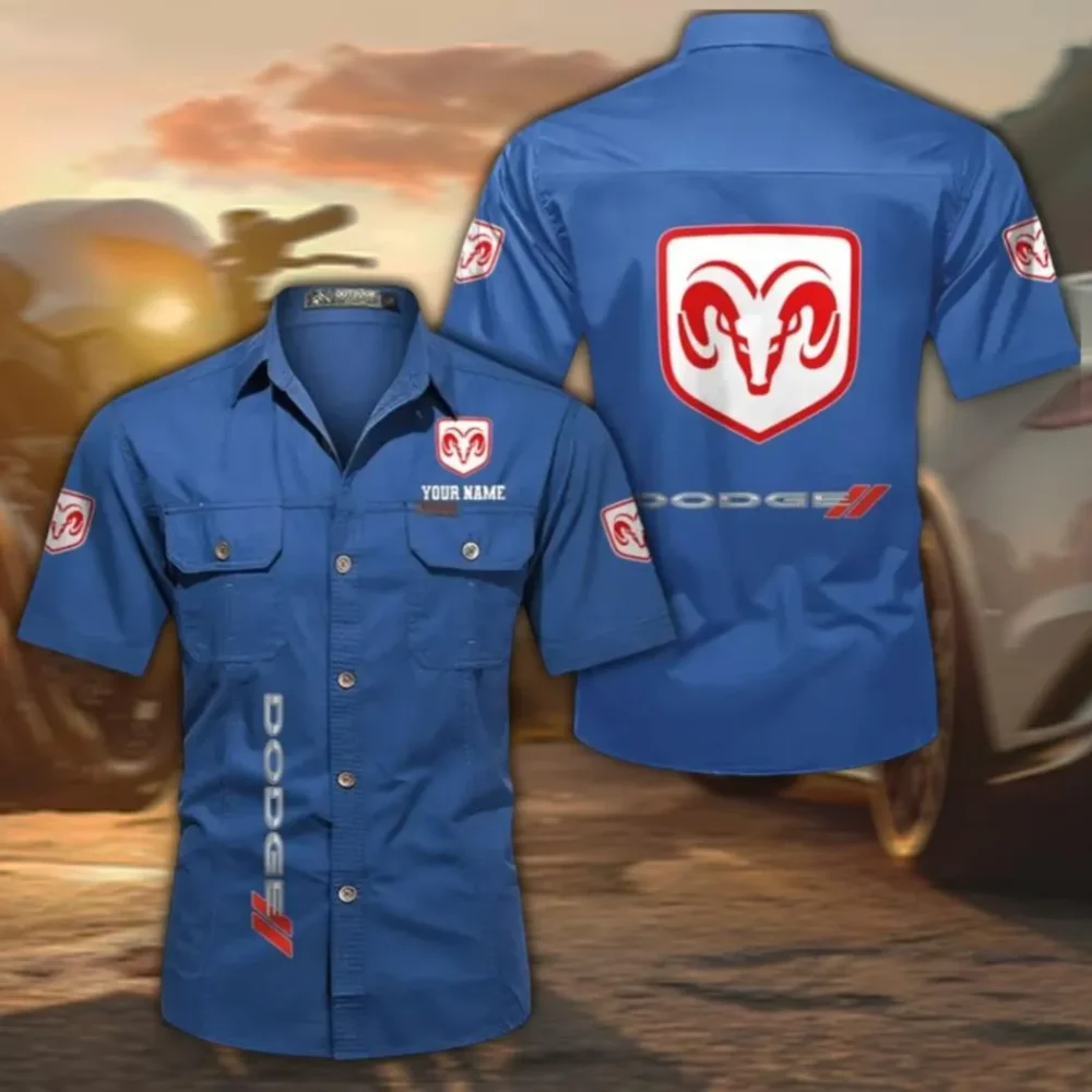 High-Performance Automobile Lightweight Cotton Short Sleeve Shirt, Custom Name CAR392 - Cowboy Blue