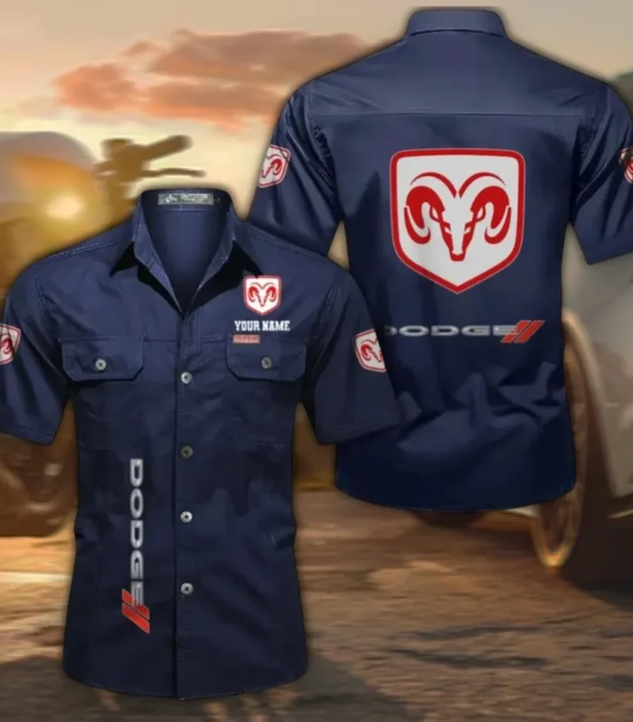 Sports Sedan Men's Short Sleeve Button-Up Shirt, Custom Name CAR392 - Dark Blue