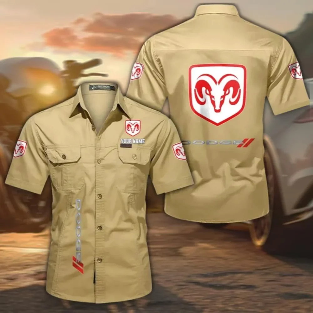 Retro Car Men's Classic Short Sleeve Shirt, Custom Name CAR392 - Khaki