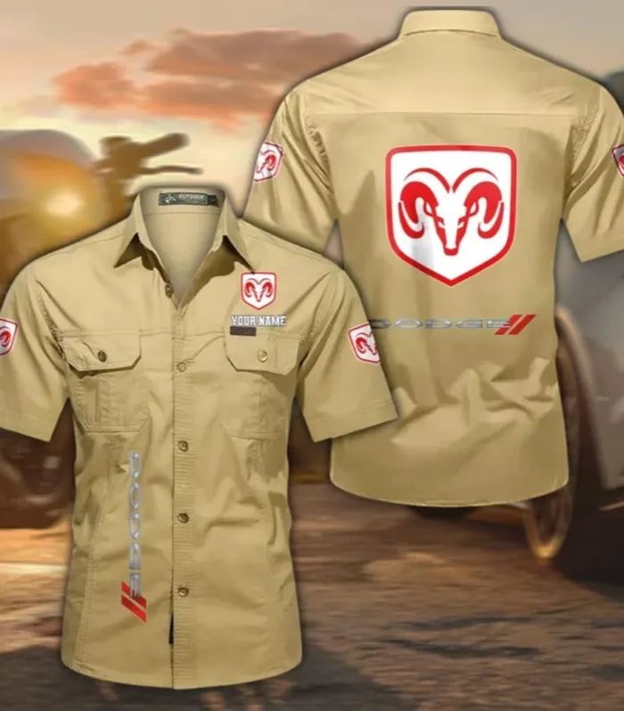 Retro Car Men's Classic Short Sleeve Shirt, Custom Name CAR392 - Khaki