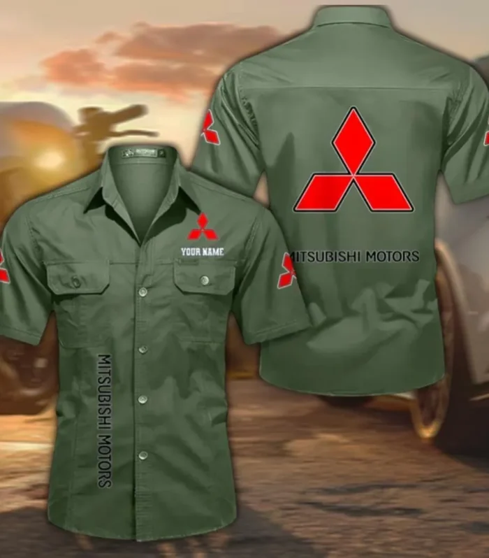 Family Hatchback Men's Short Sleeve Cotton Shirt, Custom Name CAR392 - Army Green
