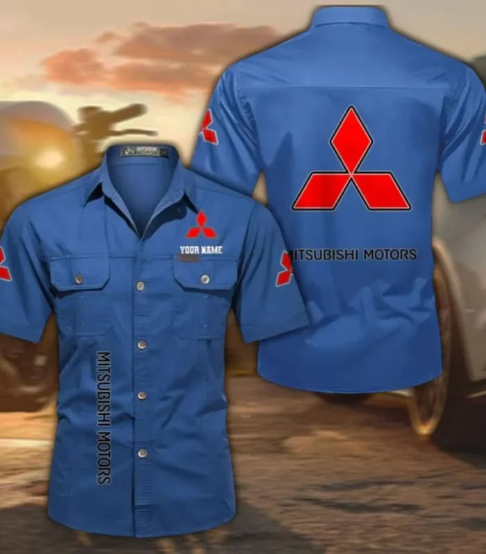 Off-Road SUV Short Sleeve Cotton Shirt, Custom Name CAR392 - Cowboy Blue