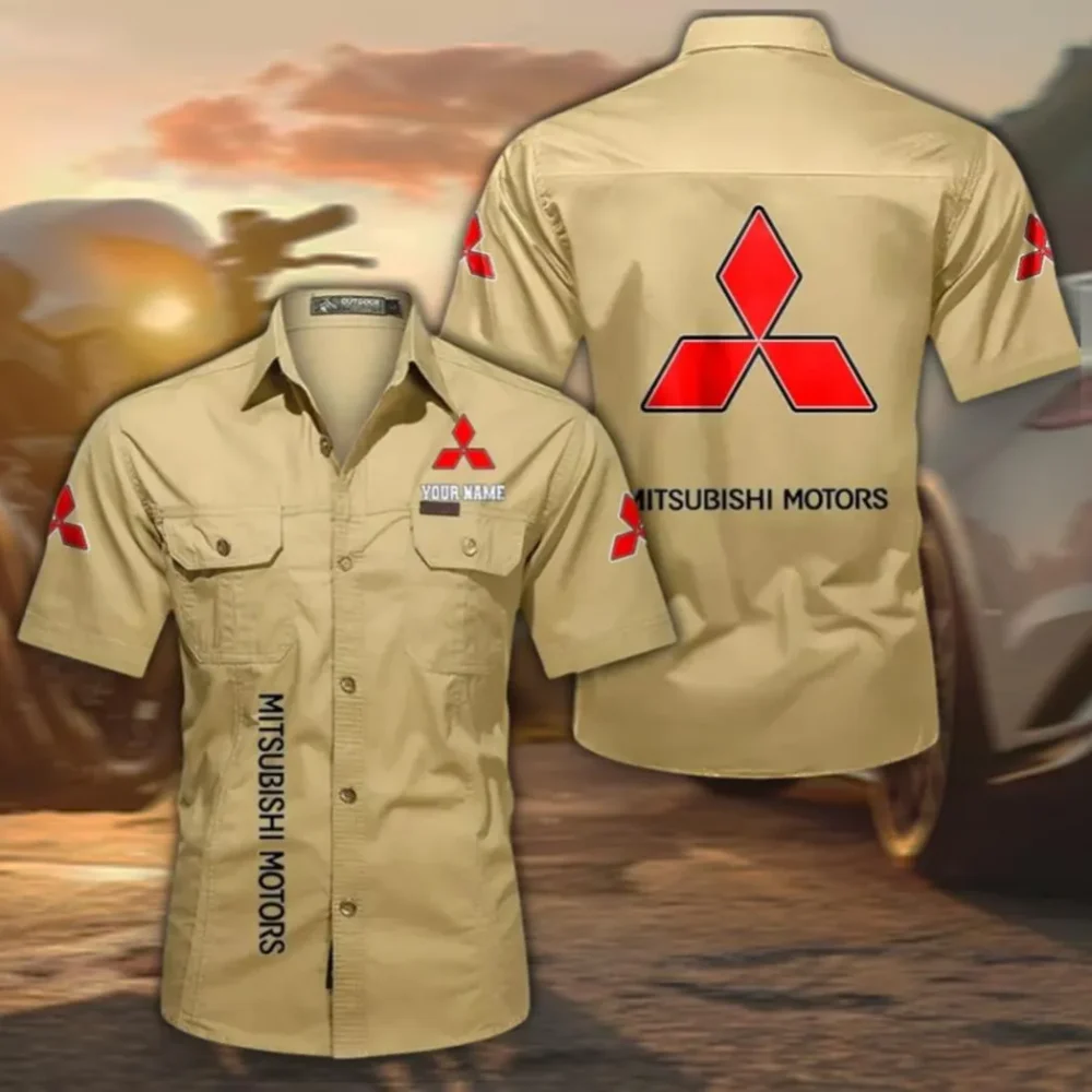 Crossover SUV Men's Short Sleeve Cotton Button Shirt, Custom Name CAR392 - Khaki
