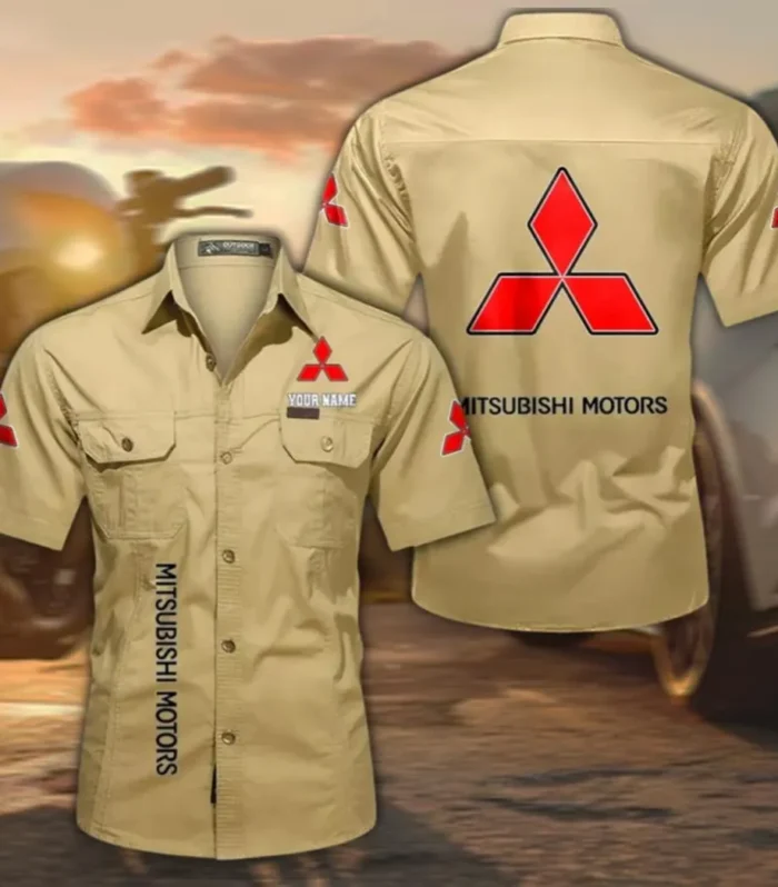 Crossover SUV Men's Short Sleeve Cotton Button Shirt, Custom Name CAR392 - Khaki