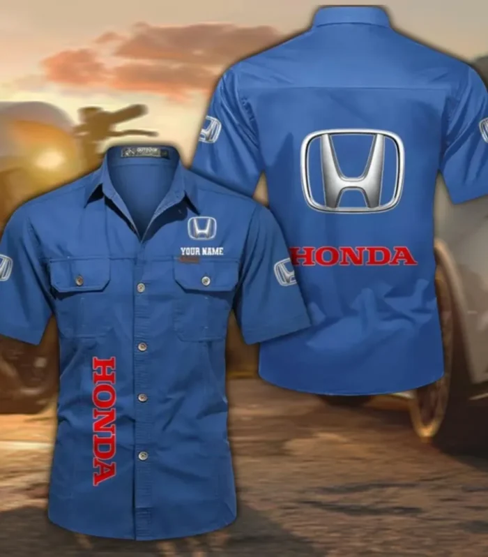 Passenger Vehicle Lightweight Cotton Short Sleeve Shirt, Custom Name CAR392 - Cowboy Blue