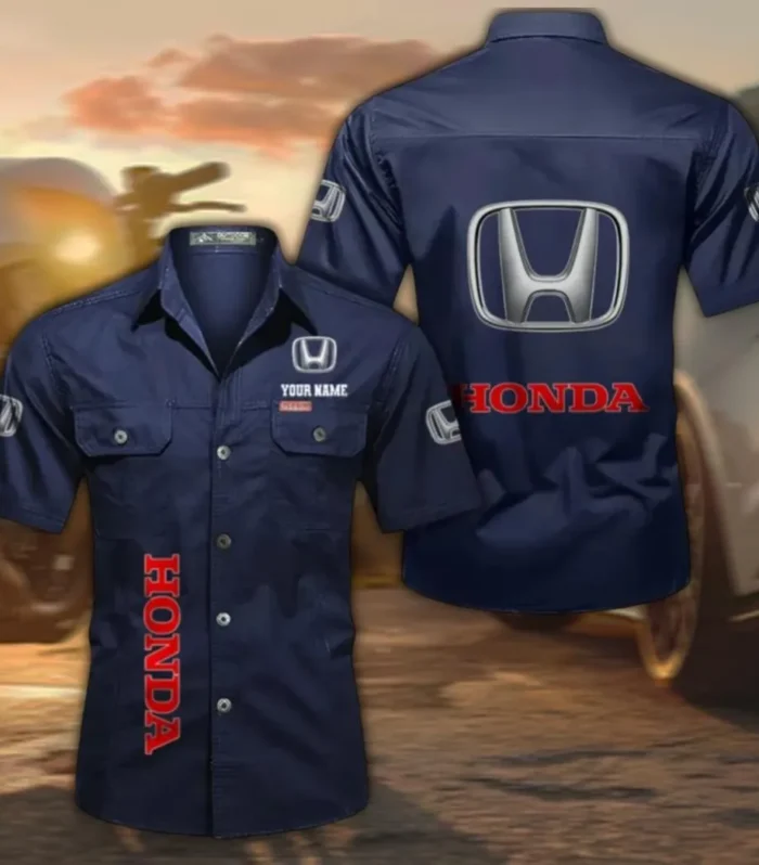 SUV Men's Short Sleeve Button-Up Shirt, Custom Name CAR392 - Dark Blue
