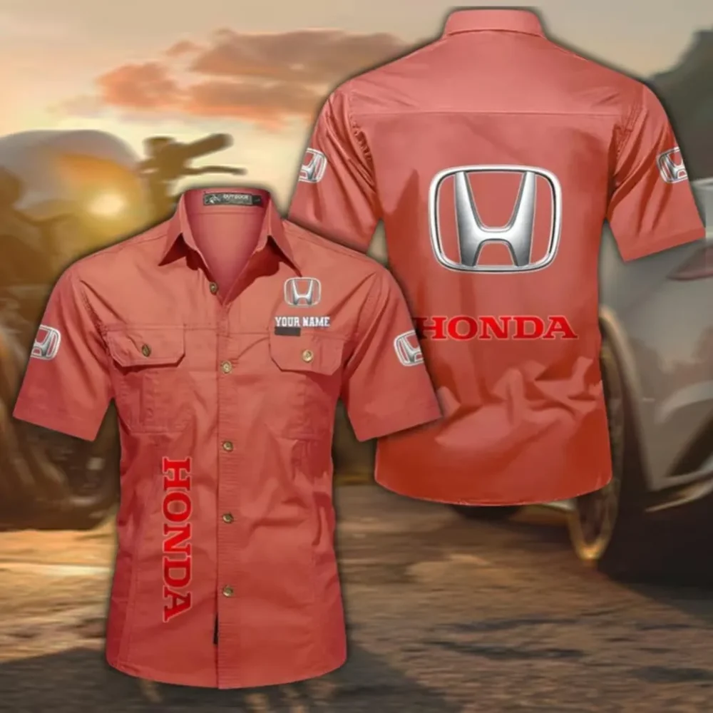 Compact Car Lightweight Men's Cotton Short Sleeve Shirt, Custom Name CAR392 - Red