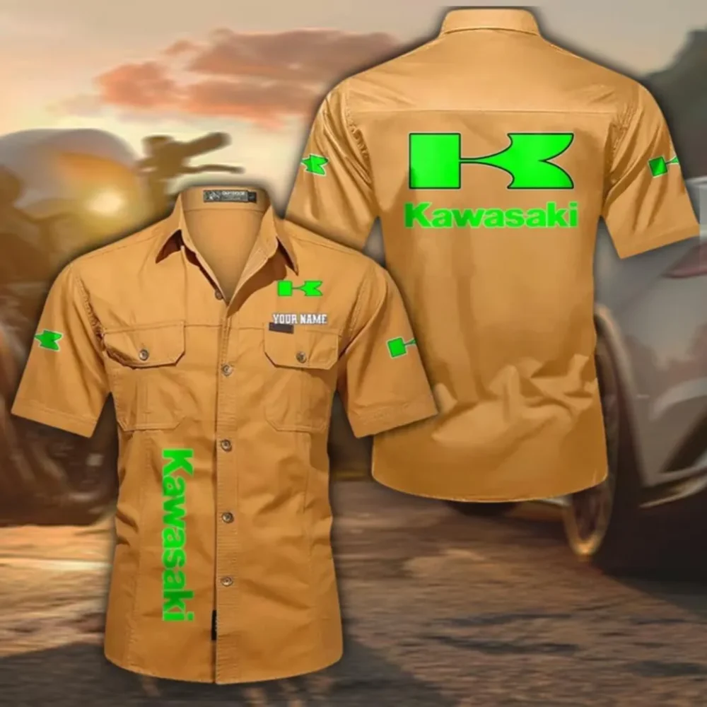 Rider’s Choice Bike Men's Short Sleeved Cotton Shirt, Custom Name CAR392 - Turmeric