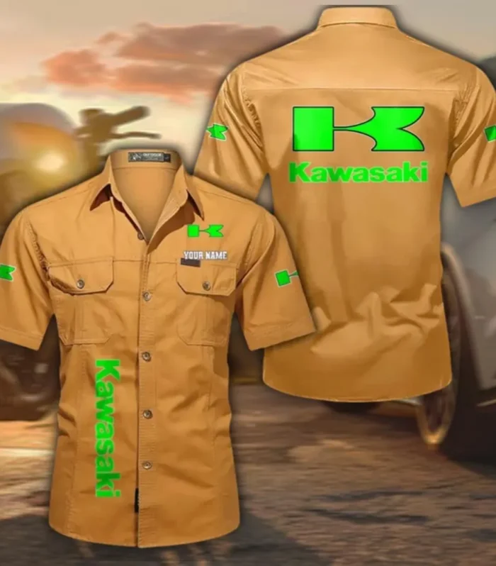 Rider’s Choice Bike Men's Short Sleeved Cotton Shirt, Custom Name CAR392 - Turmeric