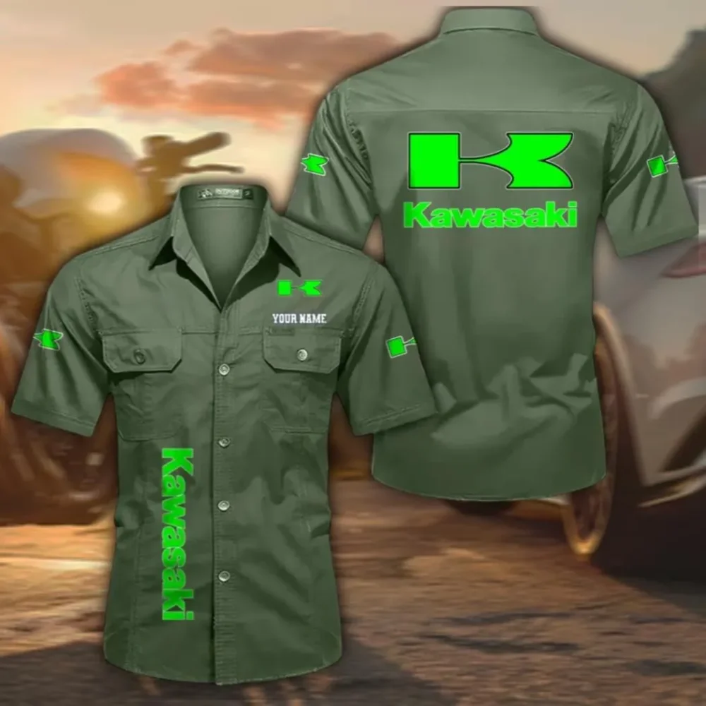 High-Speed Two-Wheeler Men's Short Sleeve Cotton Shirt, Custom Name CAR392 - Army Green