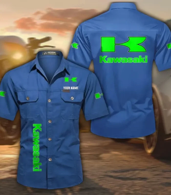 Rider’s Choice Bike Short Sleeve Cotton Shirt, Custom Name CAR392 - Cowboy Blue