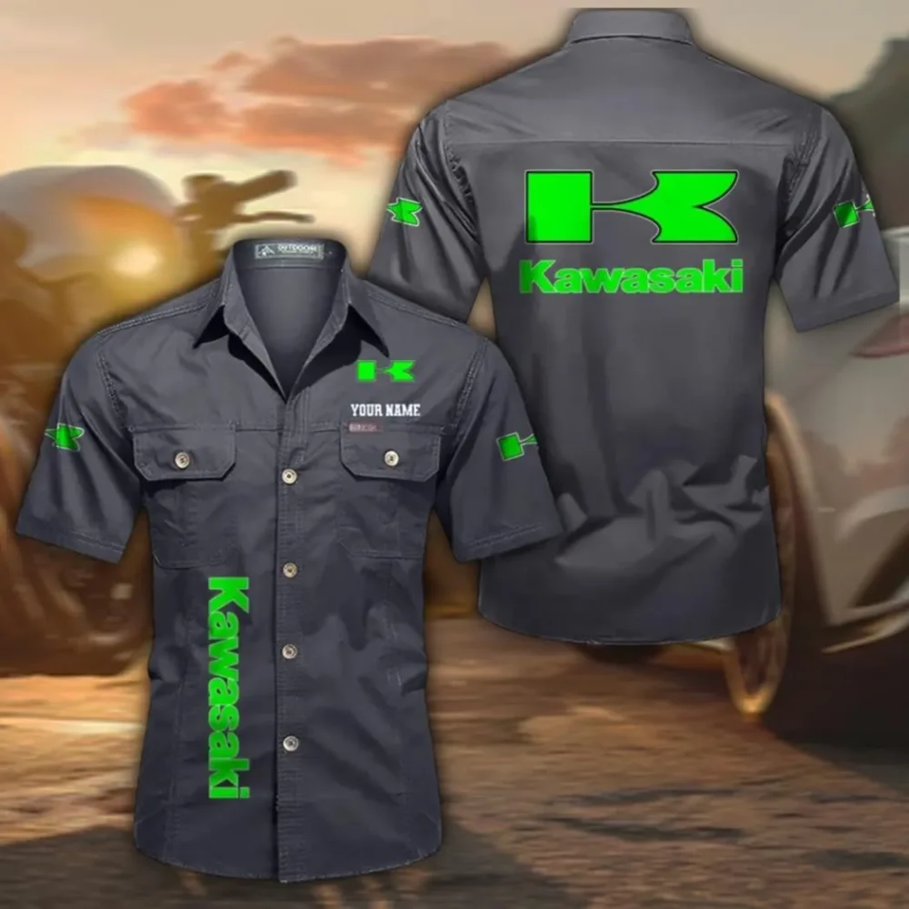 Performance Motorcycle Cotton Short Sleeve Shirt, Custom Name CAR392 - Gray