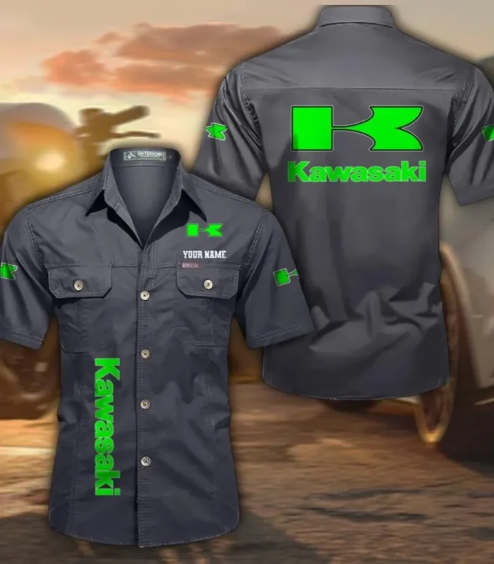 Performance Motorcycle Cotton Short Sleeve Shirt, Custom Name CAR392 - Gray