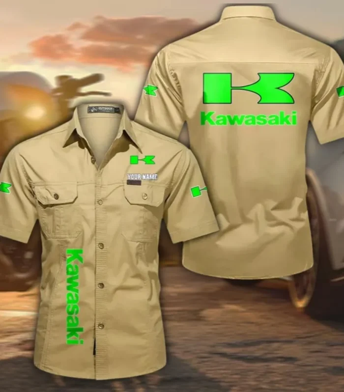 Street Racer Men's Short Sleeve Cotton Button Shirt, Custom Name CAR392 - Khaki