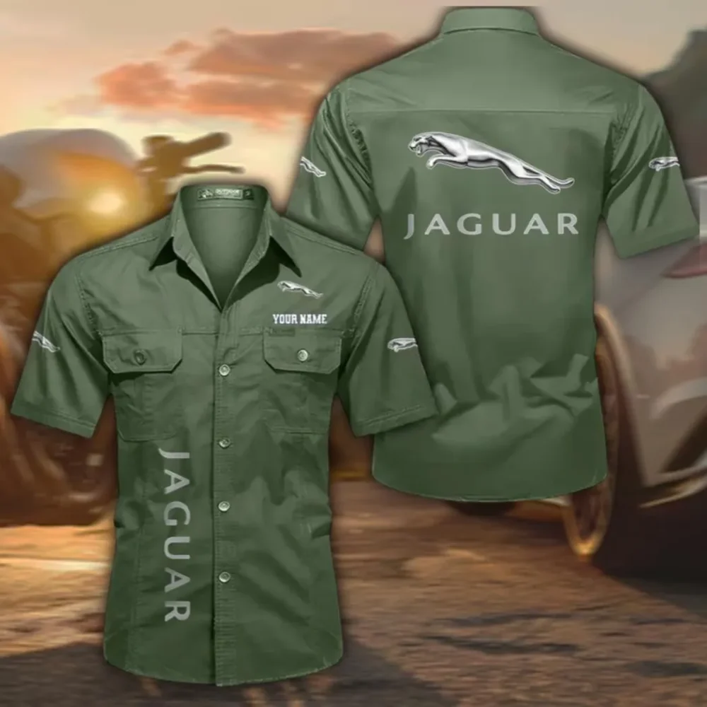 Elegant Road Car Men's Cotton Short Sleeved Shirt, Custom Name CAR392 - Army Green