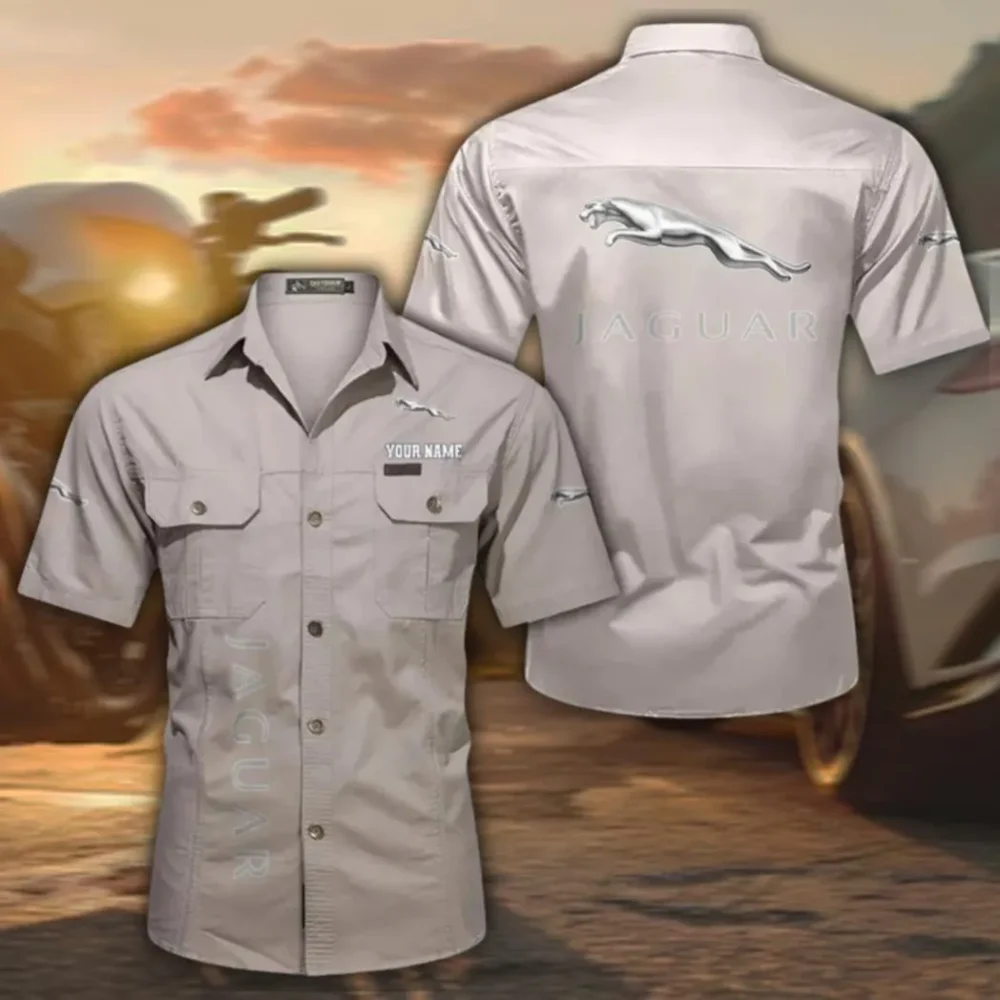 Premium Coupe Classic Men's Short Sleeve Cotton Shirt, Custom Name CAR392 - Beige