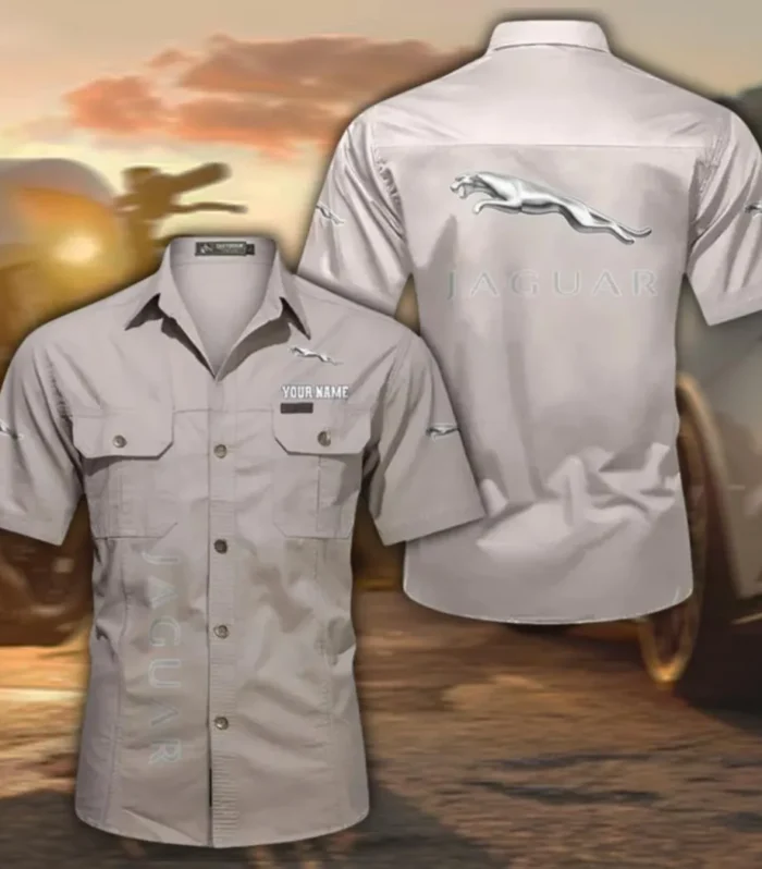 Premium Coupe Classic Men's Short Sleeve Cotton Shirt, Custom Name CAR392 - Beige