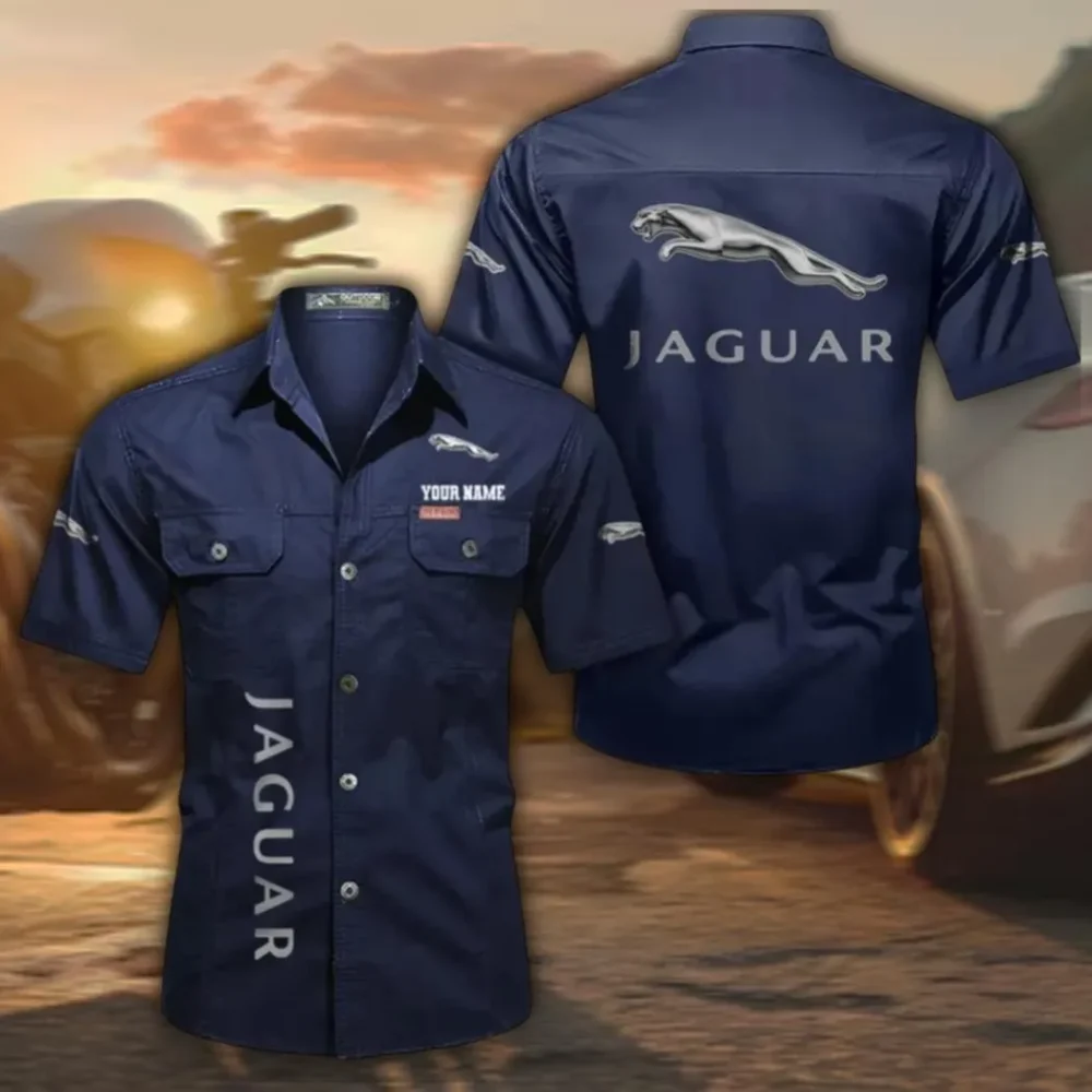 Sophisticated Car Men's Short Sleeve Button-Up Shirt, Custom Name CAR392 - Dark Blue