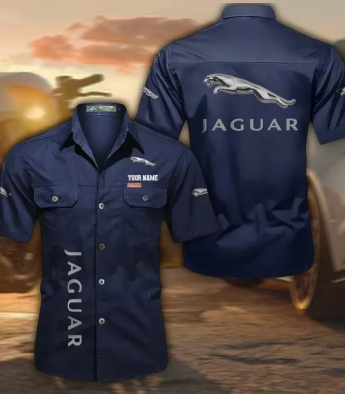 Sophisticated Car Men's Short Sleeve Button-Up Shirt, Custom Name CAR392 - Dark Blue