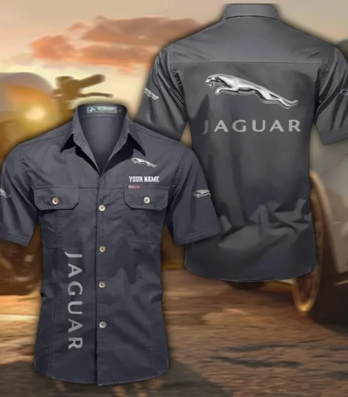 Executive Vehicle Cotton Casual Short Sleeve Shirt, Custom Name CAR392 - Gray