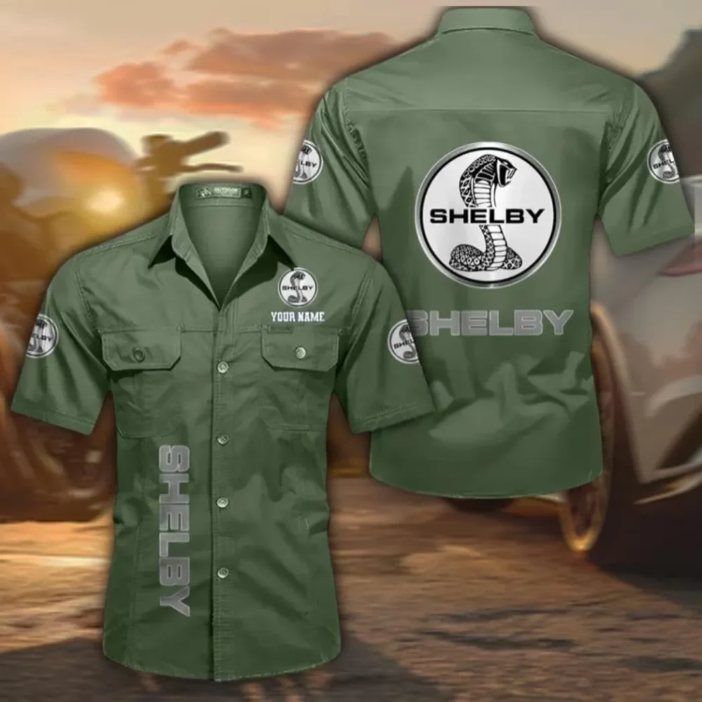 Drag Strip Muscle Men's Short Sleeve Cotton Shirt, Custom Name CAR392 - Army Green