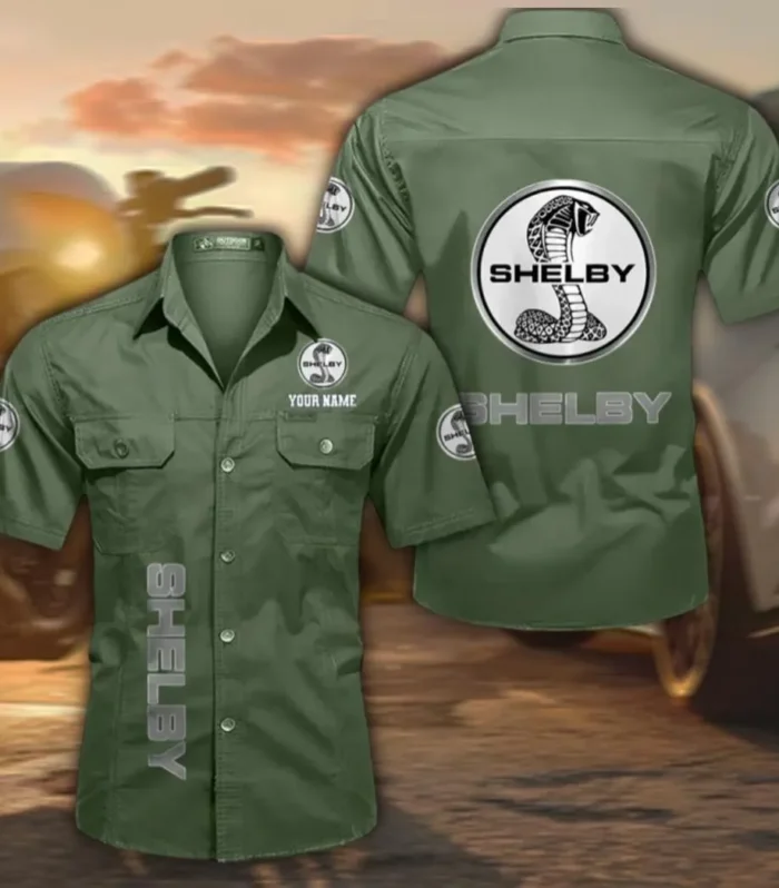 Drag Strip Muscle Men's Short Sleeve Cotton Shirt, Custom Name CAR392 - Army Green