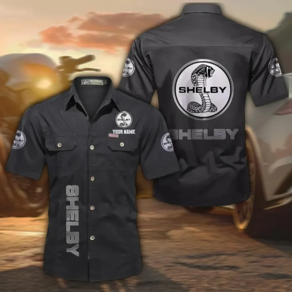 Street Racer Vehicle Men's Cotton Casual Short Sleeve Shirt, Custom Name CAR392 - Black