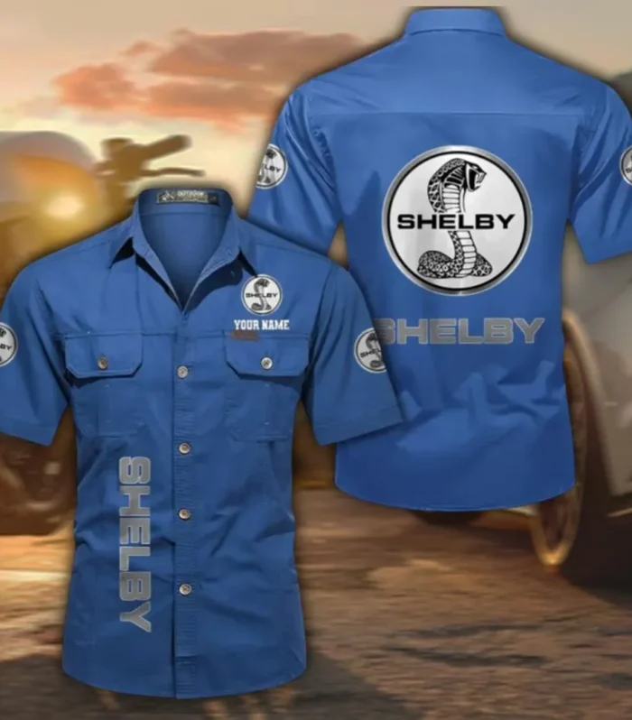 Street Racer Vehicle Short Sleeve Cotton Shirt, Custom Name CAR392 - Cowboy Blue