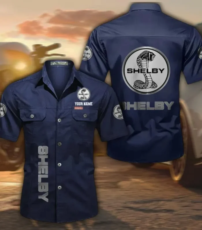 Performance Coupe Lightweight Men's Short Sleeved Cotton Shirt, Custom Name CAR392 - Dark Blue