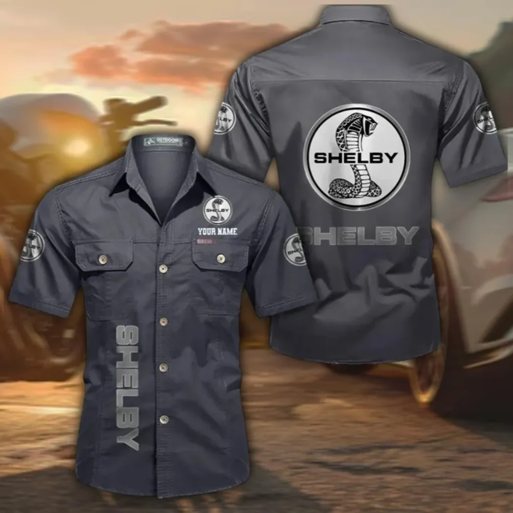 High-Power Sports Car Cotton Short Sleeve Shirt, Custom Name CAR392 - Gray