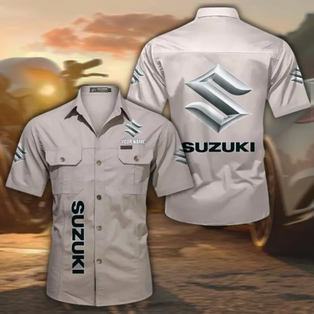 Street Racer Classic Men's Short Sleeve Cotton Shirt, Custom Name CAR392 - Beige