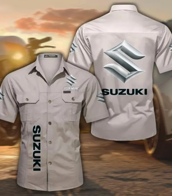 Street Racer Classic Men's Short Sleeve Cotton Shirt, Custom Name CAR392 - Beige