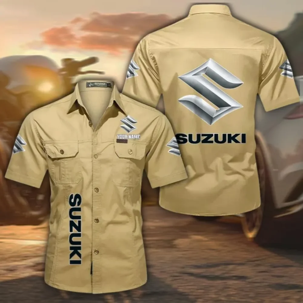 JDM Bike Men's Classic Short Sleeve Shirt, Custom Name CAR392 - Khaki