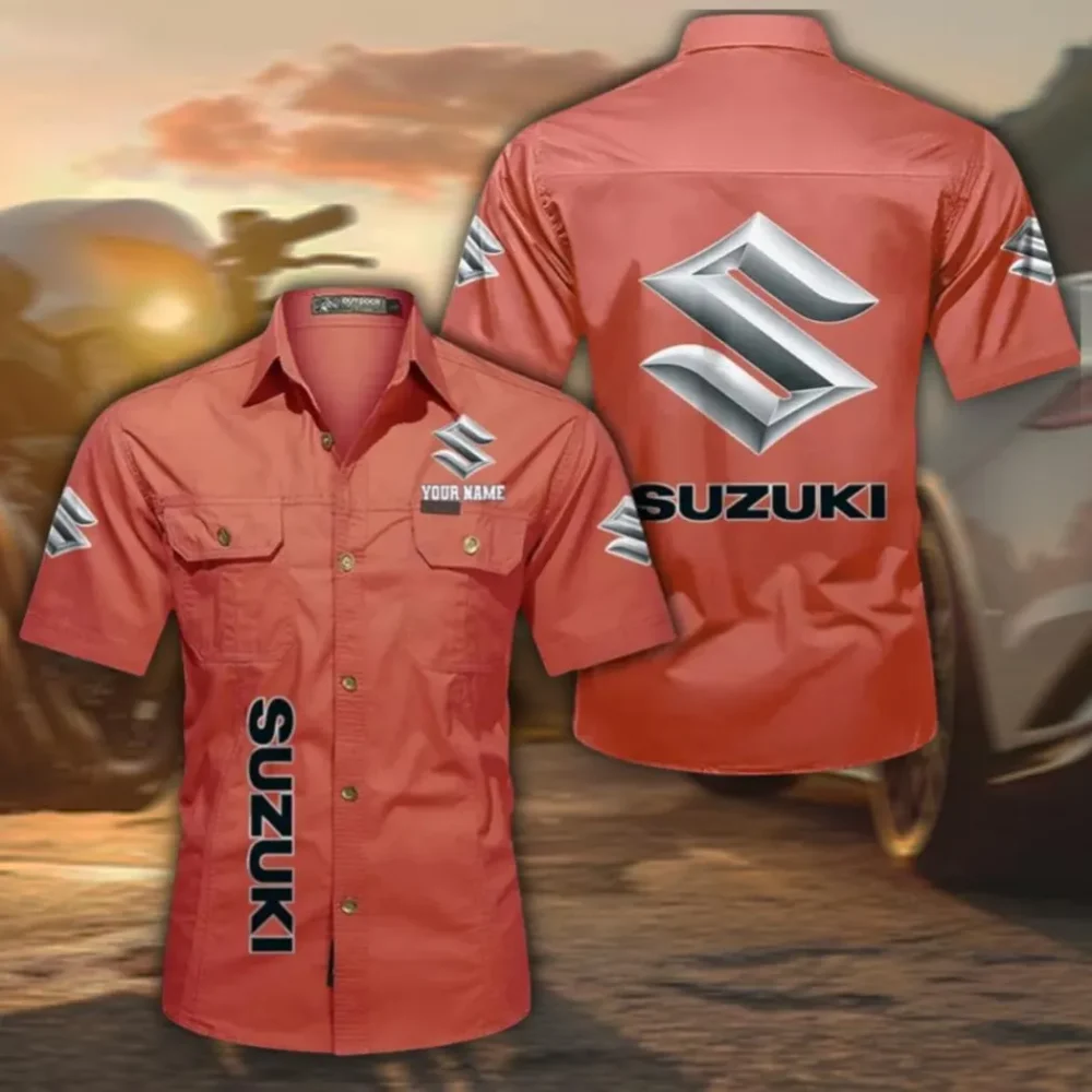 JDM Bike Lightweight Men's Cotton Short Sleeve Shirt, Custom Name CAR392 - Red