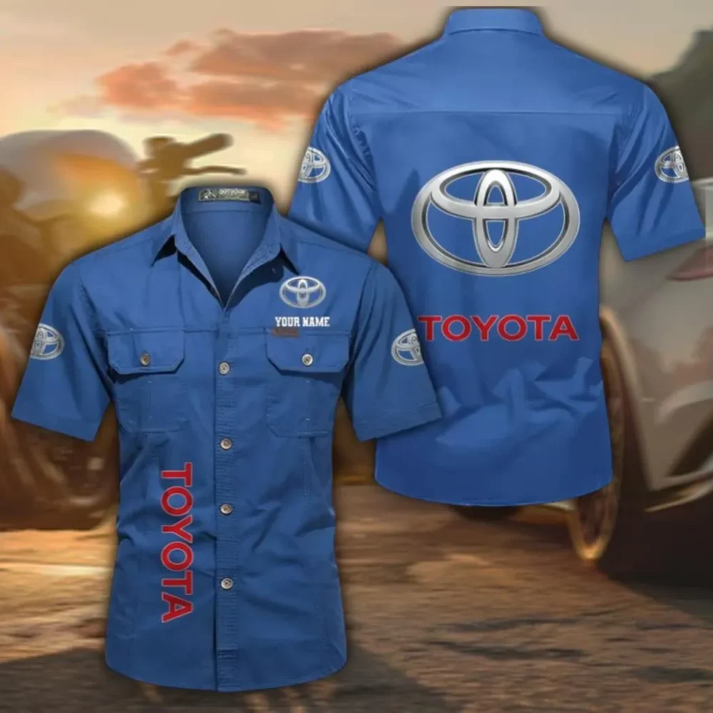 Off-Road SUV Short Sleeve Cotton Shirt, Custom Name CAR392 - Cowboy Blue