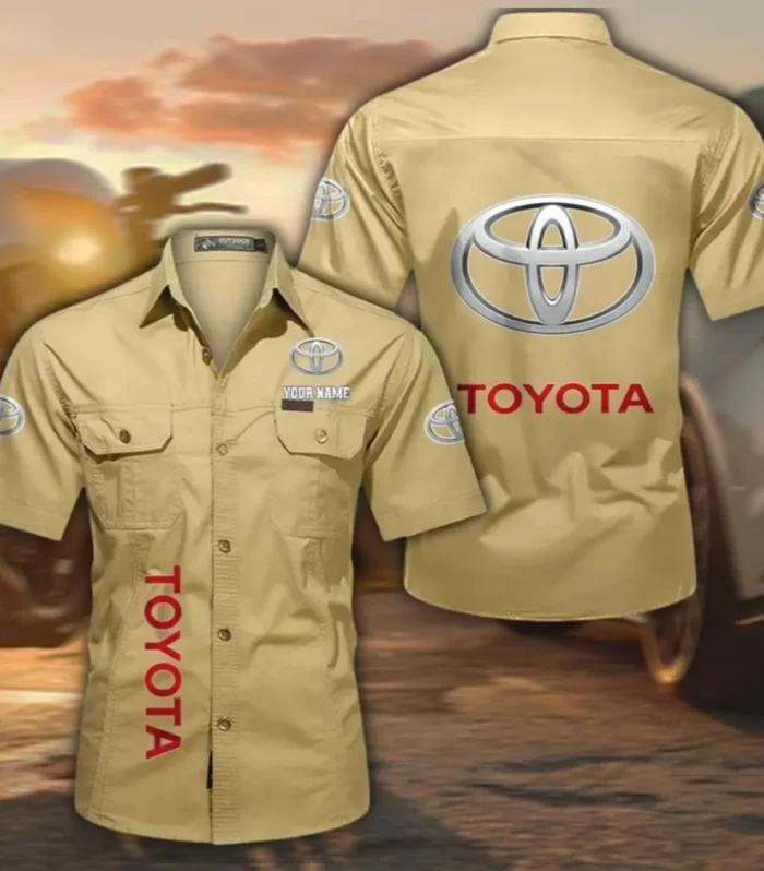 Hybrid Vehicle Men's Short Sleeve Cotton Button Shirt, Custom Name CAR392 - Khaki