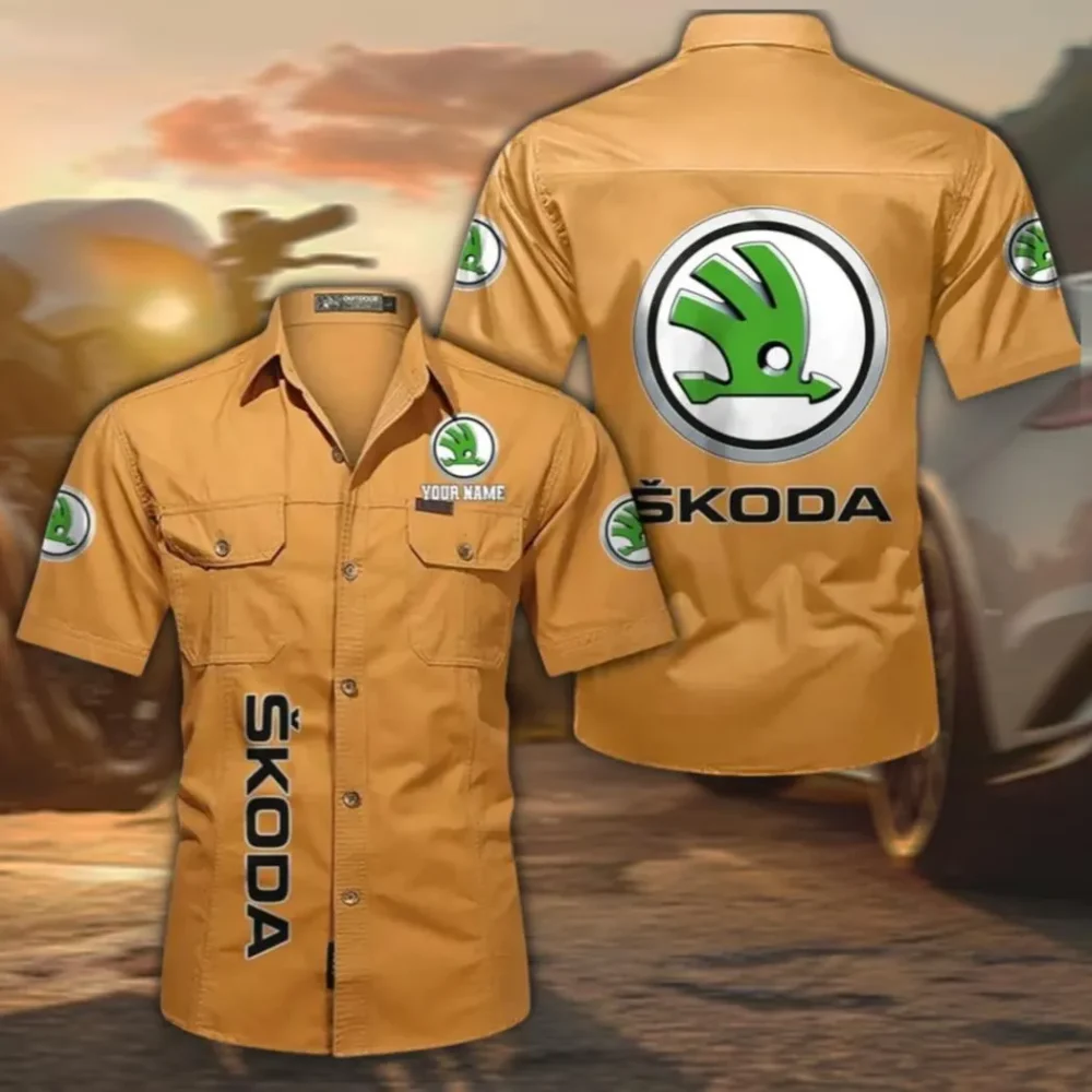 Czech Automobile Cotton Short Sleeved Shirt, Custom Name CAR392 - Turmeric