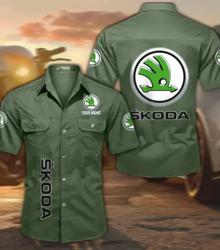 European Family Car Men's Cotton Short Sleeved Shirt, Custom Name CAR392 - Army Green
