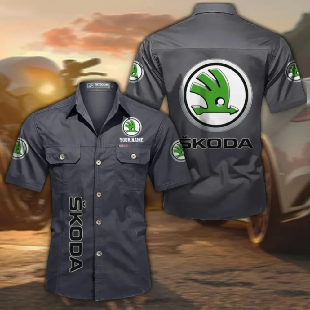 Reliable Vehicle Cotton Casual Short Sleeve Shirt, Custom Name CAR392 - Gray